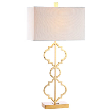 Selina 32" Iron Ogee Trellis Modern LED USB Table Lamp - JONATHAN Y